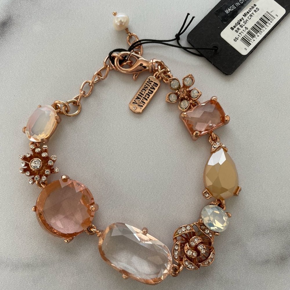 Badgley Mischka  Blush & Crystal Flower Line Bracelet, Rose Gold Tone